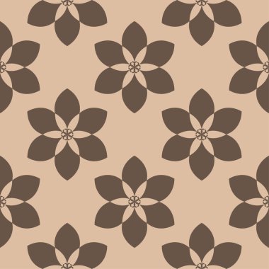 Bej renkli arka plan üzerinde kahverengi çiçek süsleme. Tekstil ve duvar kağıtları için seamless modeli