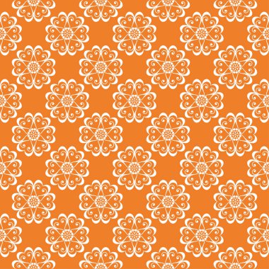Turuncu zemin üzerine beyaz çiçek tasarım. Tekstil ve duvar kağıtları için seamless modeli