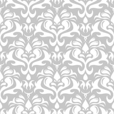 Gri arka plan üzerinde beyaz çiçek süsleme. Tekstil ve duvar kağıtları için seamless modeli