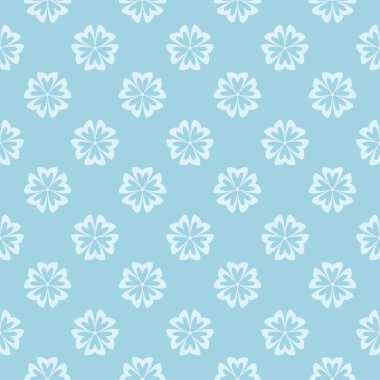 Mavi zemin üzerine beyaz çiçek süsleme. Tekstil ve duvar kağıtları için seamless modeli