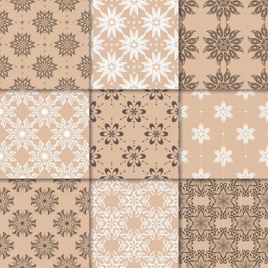 Kahverengi Bej çiçekli süsler. Kağıt için dikişsiz desen koleksiyonu Tekstil