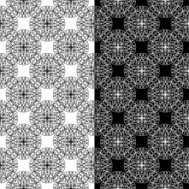 Web, Tekstil ve duvar kağıtları için dikişsiz desen siyah ve beyaz geometrik ayarla