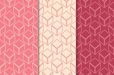 Kiraz kırmızısı geometrik süsler. Web, Tekstil ve duvar kağıtları için dikey Dikişsiz desen seti