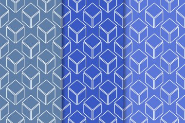 Mavi geometrik süsler. Web, Tekstil ve duvar kağıtları için dikey Dikişsiz desen seti