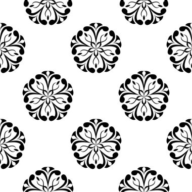Beyaz arka planda siyah çiçek sorunsuz süsleme. Tekstil ve duvar kağıtları için seamless modeli