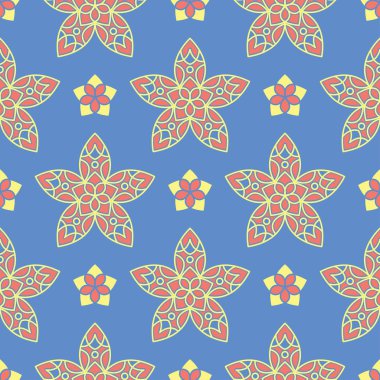 Çiçek mavi seamless modeli. Parlak arka plan duvar kağıtları, Tekstil ve kumaş için renkli çiçek öğeleri ile