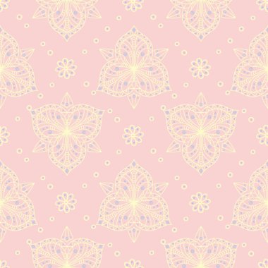 Çiçek soluk pembe sorunsuz bir arka plan. Çiçek desenli duvar kağıtları, Tekstil ve kumaş için ışık mavi ve sarı öğeler