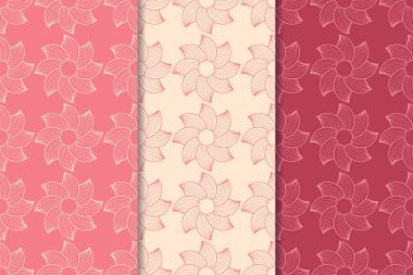 Kırmızı çiçekli süsler kümesi. Kiraz pembe dikey Dikişsiz desen. Duvar kağıdı arka plan