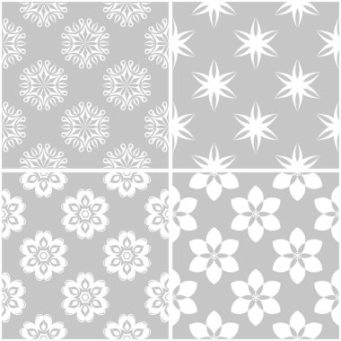 Çiçek desenleri. Tek renkli kesintisiz arka plan gri ve beyaz dizi. Vektör çizim