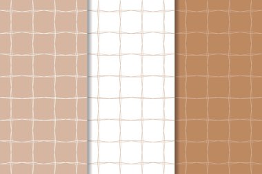 Kahverengi ve beyaz geometrik süsler. Web, Tekstil ve duvar kağıtları için dikişsiz desen seti