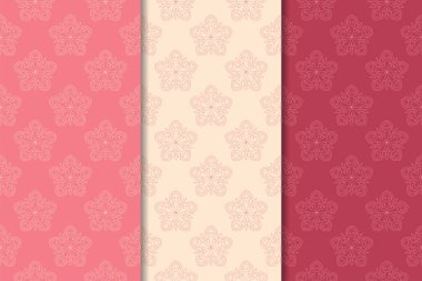 Kırmızı çiçekli süsler kümesi. Kiraz pembe dikey Dikişsiz desen. Duvar kağıdı arka plan