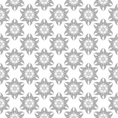 Beyaz arka plan üzerine açık gri çiçek süsleme. Tekstil ve duvar kağıtları için seamless modeli