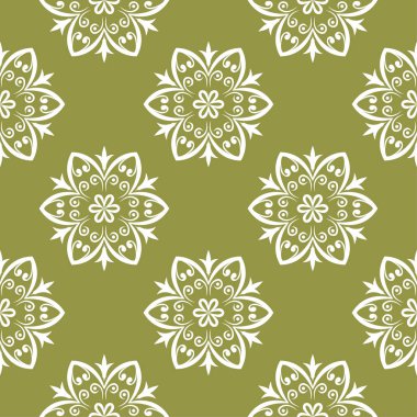 Beyaz çiçek zeytin yeşil zemin üzerine. Tekstil ve duvar kağıtları için seamless modeli