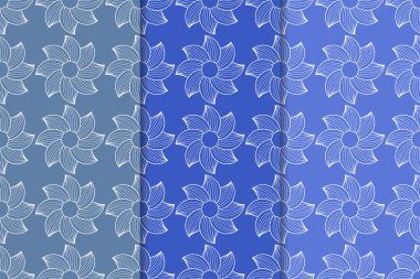 Çiçek süsler kümesi. Mavi dikey Dikişsiz desen. Duvar kağıdı arka plan