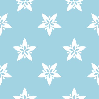 Mavi zemin üzerine beyaz çiçek tasarım. Tekstil ve duvar kağıtları için seamless modeli