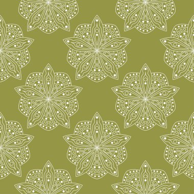 Zeytin yeşil zemin üzerine beyaz çiçek tasarım. Tekstil ve duvar kağıtları için seamless modeli