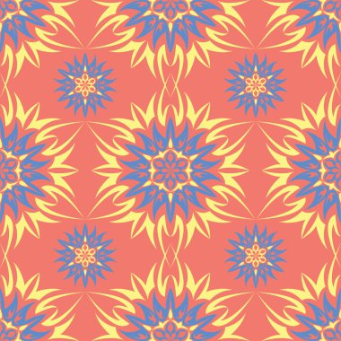 Çiçek kırmızı seamless modeli. Arka plan duvar kağıtları, Tekstil ve kumaş için sarı ve mavi çiçek öğeleri ile parlak renkli