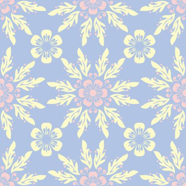 Çiçek seamless modeli. Soluk mavi arka plan duvar kağıtları, Tekstil ve kumaş için bej ve pembe çiçek öğeleri ile