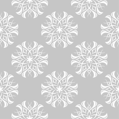 Gri arka plan üzerinde beyaz çiçek süsleme. Tekstil ve duvar kağıtları için seamless modeli