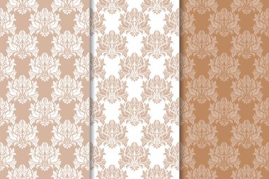Kahverengi ve bej çiçek arka planlar kümesi. Tekstil ve duvar kağıtları için dikişsiz desen seti