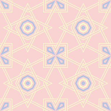 Geometrik pembe renkli Dikişsiz desen duvar kağıtları, Tekstil ve kumaş için mavi ve bej elemanları ile