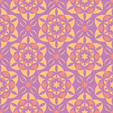 Menekşe çiçek sorunsuz arka plan. Duvar kağıtları, Tekstil ve kumaş için pembe ve sarı parlak desen