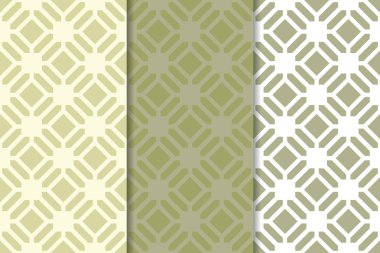 Zeytin yeşili ve beyaz geometrik süsler. Web, Tekstil ve duvar kağıtları için dikey Dikişsiz desen seti