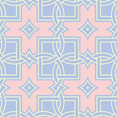 Mavi geometrik seamless modeli. Arka plan bej ve pembe öğeler duvar kağıtları, Tekstil ve kumaş için