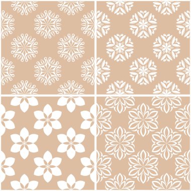 Çiçek desenleri. Sorunsuz arka plan bej ve beyaz dizi. Vektör çizim