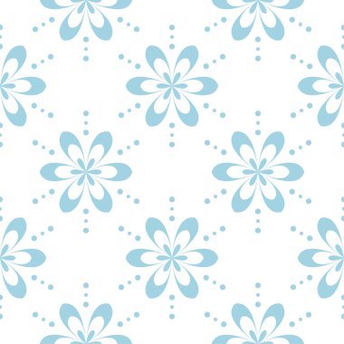 Beyaz zemin üzerine mavi çiçek süsleme. Tekstil ve duvar kağıtları için seamless modeli