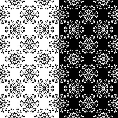 Siyah ve beyaz çiçek arka planlar. Tekstil ve duvar kağıtları için dikişsiz desen seti