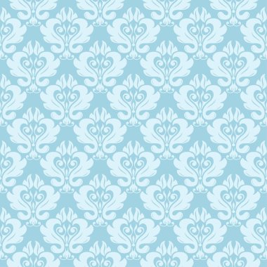 Beyaz ve mavi çiçek desenli. Tekstil ve duvar kağıtları için sorunsuz süsleme