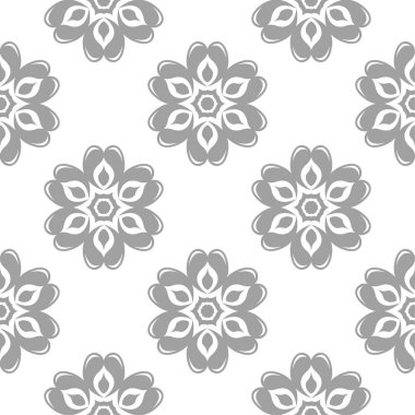 Beyaz arka plan üzerine açık gri çiçek süsleme. Tekstil ve duvar kağıtları için seamless modeli