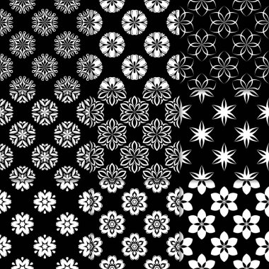 Siyah ve beyaz çiçekli süsler. Koleksiyon için kağıt, tek renkli Dikişsiz desen Tekstil