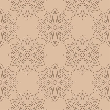Bej renkli arka plan üzerinde koyu kahverengi çiçek süsleme. Tekstil ve duvar kağıtları için seamless modeli
