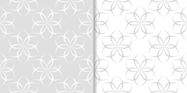 Işık gri ve beyaz çiçekli süsler. Tekstil ve duvar kağıtları için dikişsiz desen seti