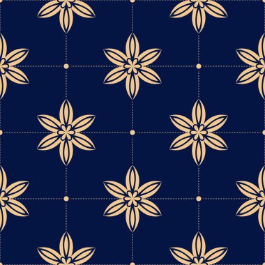 Mavi zemin üzerine altın çiçek. Tekstil ve duvar kağıtları için seamless modeli