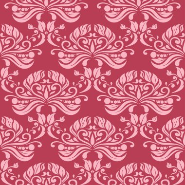 Kırmızı zemin üzerine çiçek süsleme. Tekstil ve duvar kağıtları için seamless modeli