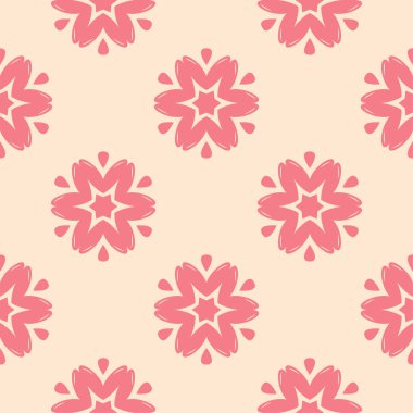 Bej renkli arka plan üzerinde kırmızı çiçekli süs. Tekstil ve duvar kağıtları için seamless modeli