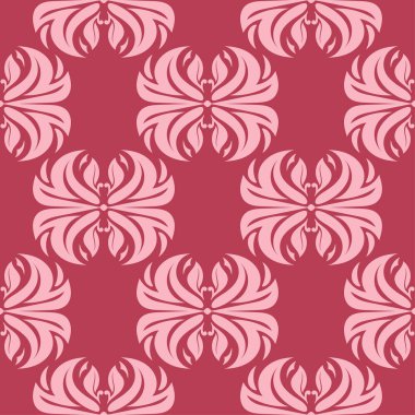 Kırmızı zemin üzerine çiçek süsleme. Tekstil ve duvar kağıtları için seamless modeli