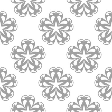 Beyaz arka plan üzerine açık gri çiçek süsleme. Tekstil ve duvar kağıtları için seamless modeli