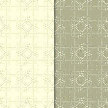 Zeytin yeşili geometrik süsler. Web, Tekstil ve duvar kağıtları için dikişsiz desen seti