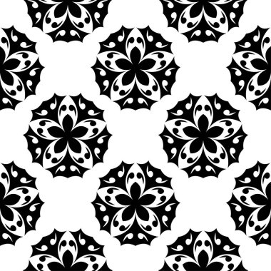 Beyaz arka planda siyah çiçek süsleme. Tekstil ve duvar kağıtları için seamless modeli