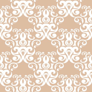 Bej renkli arka plan üzerinde beyaz çiçek tasarım. Tekstil ve duvar kağıtları için seamless modeli