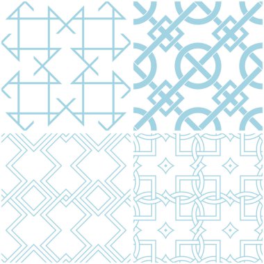 Geometrik desenler. Beyaz mavi öğeleri kümesi. Sorunsuz arka planlar. Vektör çizim