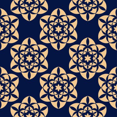 Mavi zemin üzerine altın çiçek. Tekstil ve duvar kağıtları için seamless modeli