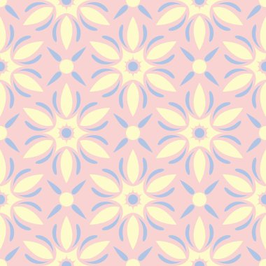 Pembe çiçek seamless modeli ile duvar kağıdı, Tekstil ve kumaş için ışık mavi ve sarı çiçek öğeleri