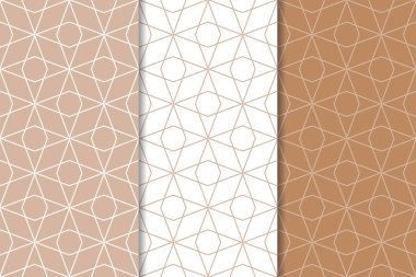 Kahverengi ve beyaz geometrik süsler. Web, Tekstil ve duvar kağıtları için dikişsiz desen seti