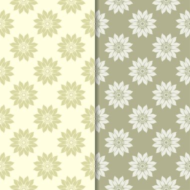 Zeytin yeşili çiçek arka planlar. Tekstil ve duvar kağıtları için dikişsiz desen seti