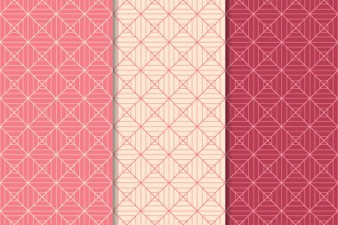 Kiraz kırmızısı geometrik süsler. Web, Tekstil ve duvar kağıtları için dikey Dikişsiz desen seti